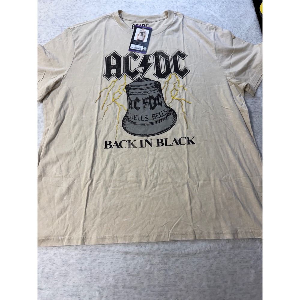 AC/DC Back in Black Hells Bells Graphic Tee Cream Mineral‎ Wash XXL 15802 Mens